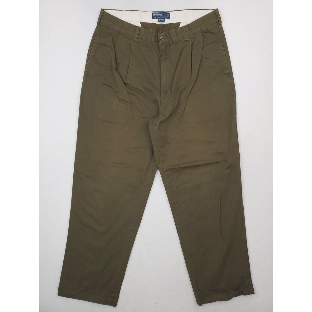 Vintage Polo Ralph Lauren Pants‎ Mens 36x30 Green Hammond Pleated Chino Relaxed